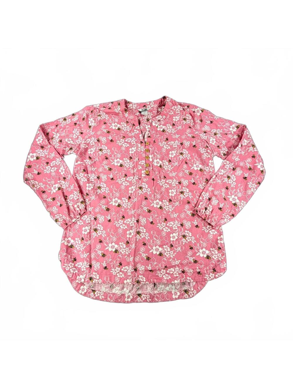 Duluth Trading Co. Floral Bee Print Button-Up Shirt Size M Pink Cotton Blend
